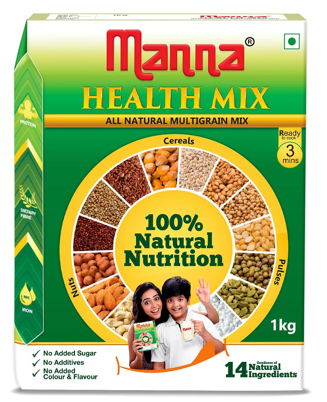 Manna Health Mix | 100% Natural Drink for Kids | 14 Natural Ingredients | Millets | Sathu Maavu | Porridge Mix | No Sugars & No Additives 907g / 2lb