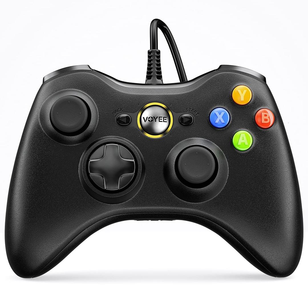 VOYEEPC Controller, Wired Controller Compatible with Microsoft Xbox 360 & Slim/PC Windows 10/8/7, with Upgraded Joystick, Double Shock | Enhanced (Black)