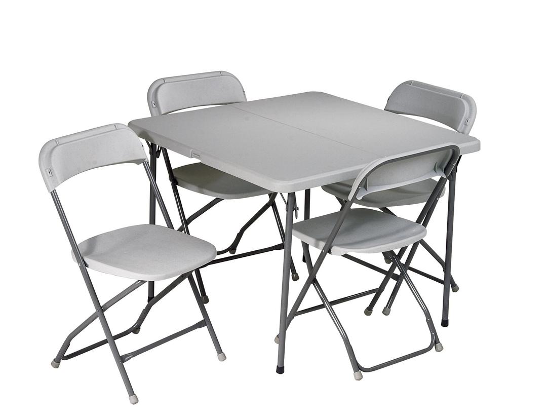 Office Star Resin 5-Piece Folding Square Table and Chair Set, Light Grey