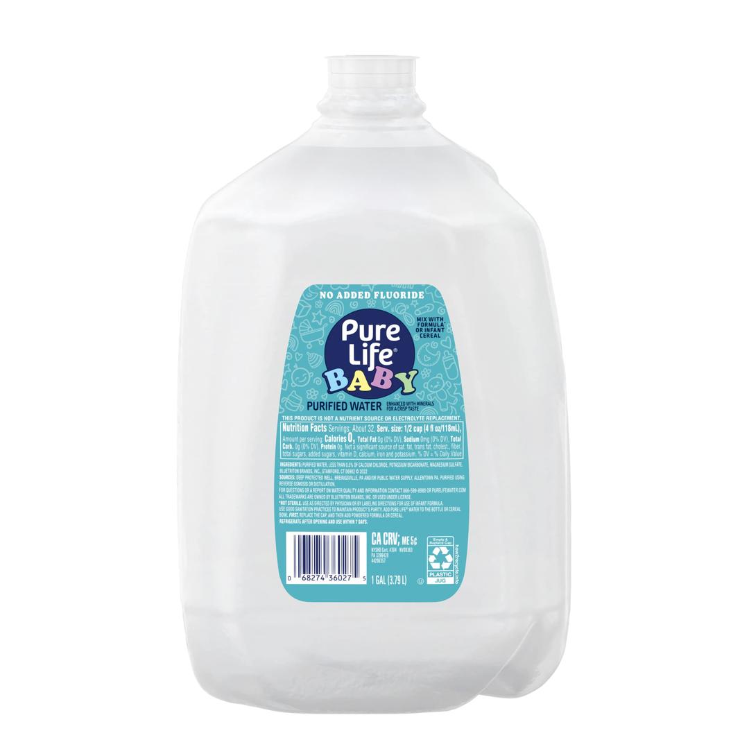 Pure Life Baby Purified Water, No Added Fluoride, 1 Gallon Jug, Side Handle