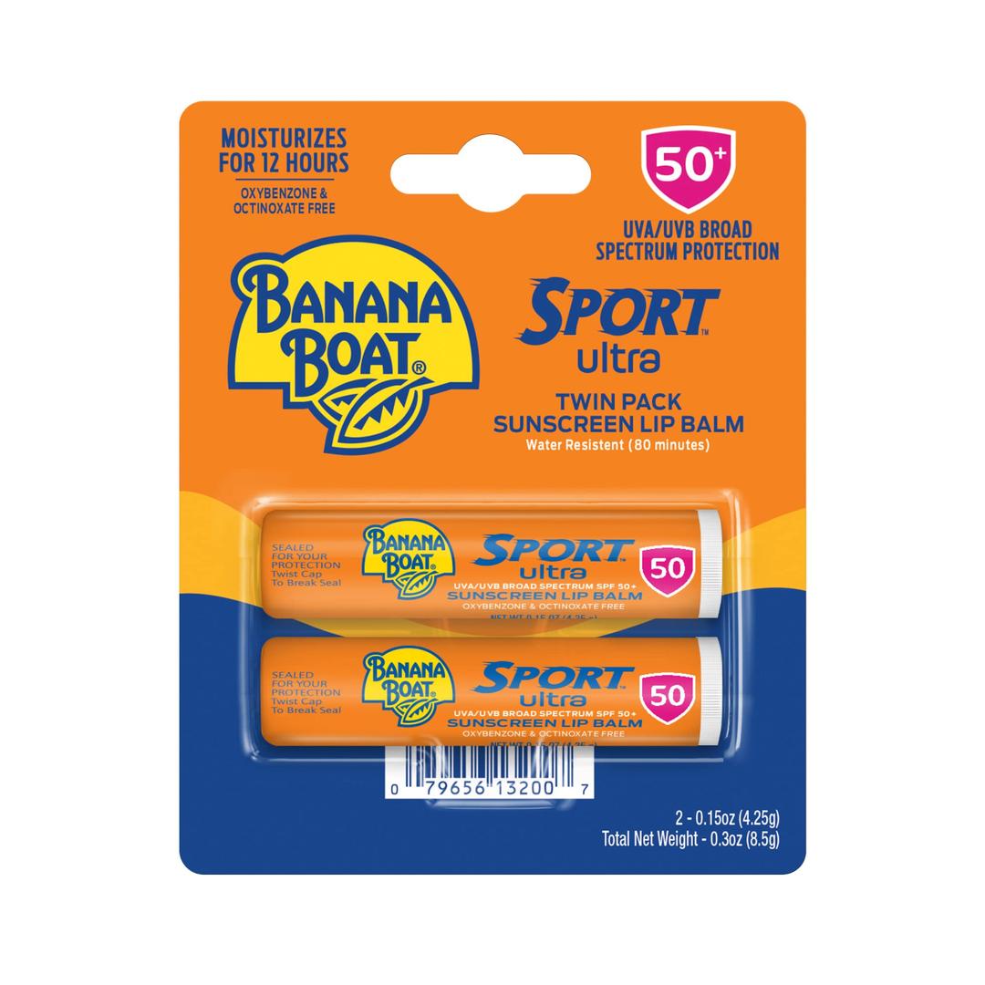 Banana Boat Sport Ultra SPF 50 Lip Sunscreen 2 Pack | SPF Lip Balm Pack, Banana Boat Lip Balm SPF 50, Oxybenzone Free Sunscreen, Lip Sunblock, Travel Size Sunscreen for Lips SPF 50, Twin Pack