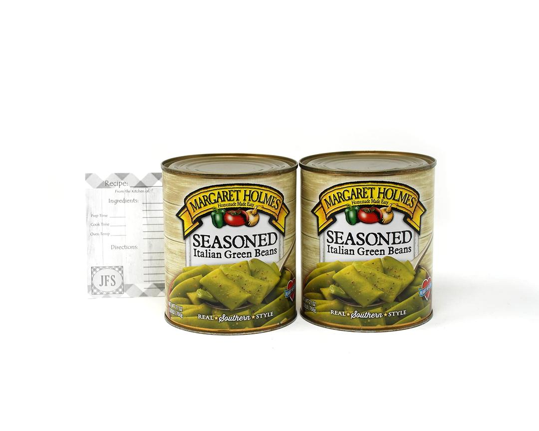 Margaret Holmes Seasoned Italian Green Beans, 27oz Can, 2 Pack Bundled with a JFS Recipe card