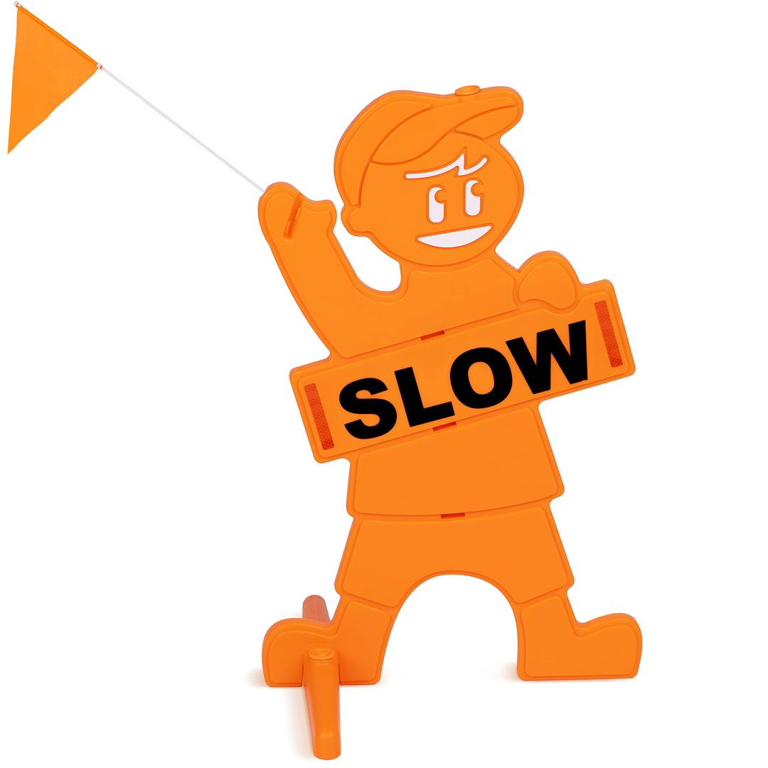 GoSports Slow Down Man! Street Safety Sign - Double-Sided High Visibility Kids at Play Signage for Neighborhoods with Flag