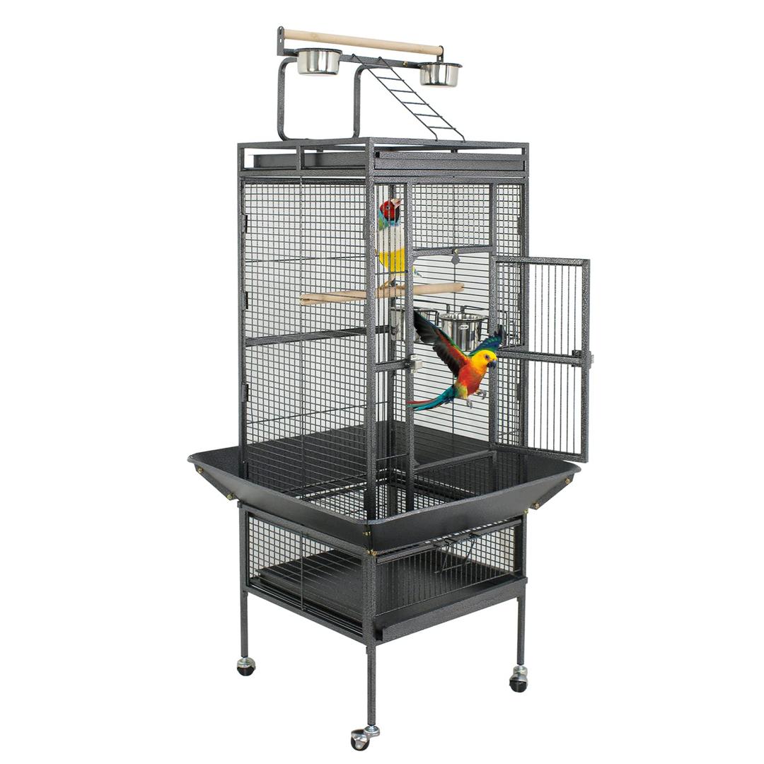 ZENY61-inch Playtop Parrot Bird Cages, Wrought Iron Large Birdcage with Rolling Stand for Parakeet Cockatiels Quaker Conure Lovebird Finch Canary Small Medium Parrot Cage Birdcage (Black)