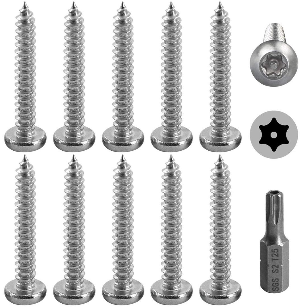 Hilitchi 50 Pcs #10 x 1-1/4” Stainless Steel Button Head Torx Sheet Metal Screws Security Silver Screws Anti-Theft Tamper Proof with Bit T25