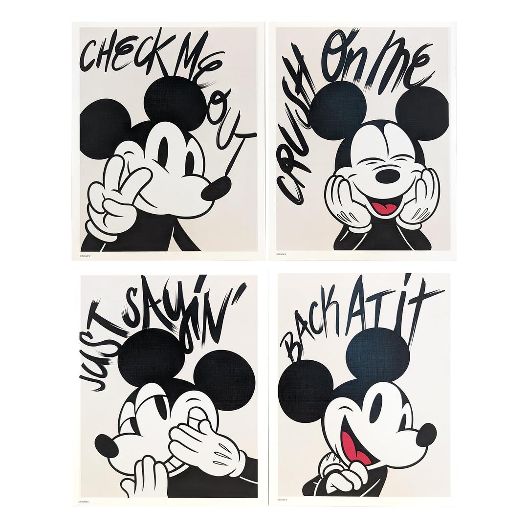 Disney Mickey Mouse Wall Art Prints 8x10" Wall Décor Quotes for Home, Living Room, Office - 4 Pack