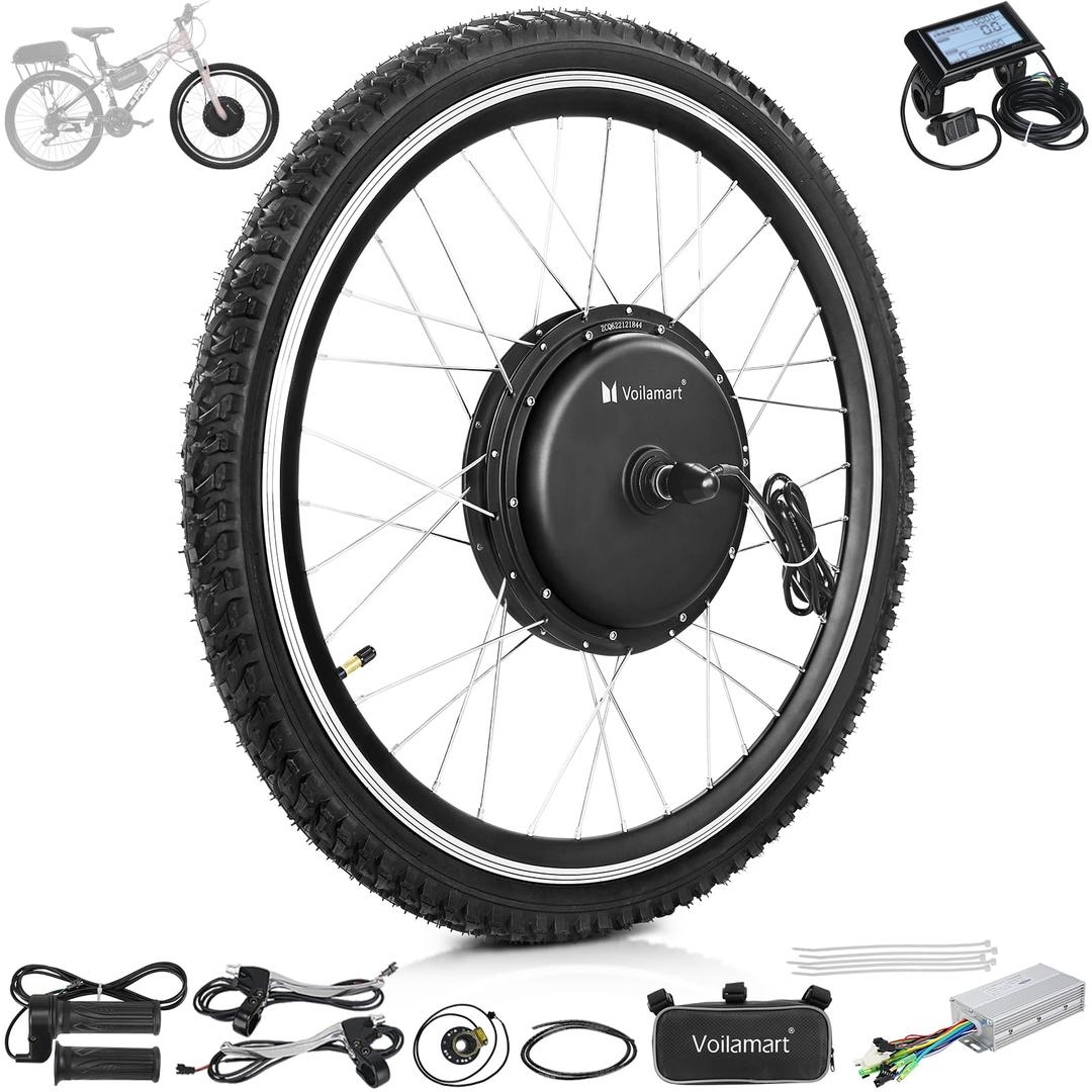 Voilamart48V 1000W Electric Bicycle Conversion Kit 26IN Ebike 100mm Front Hub Motor Wheel Conversion Kit for Turn Pedal Bicycle Into Ebike (26IN Front Wheel with LCD)