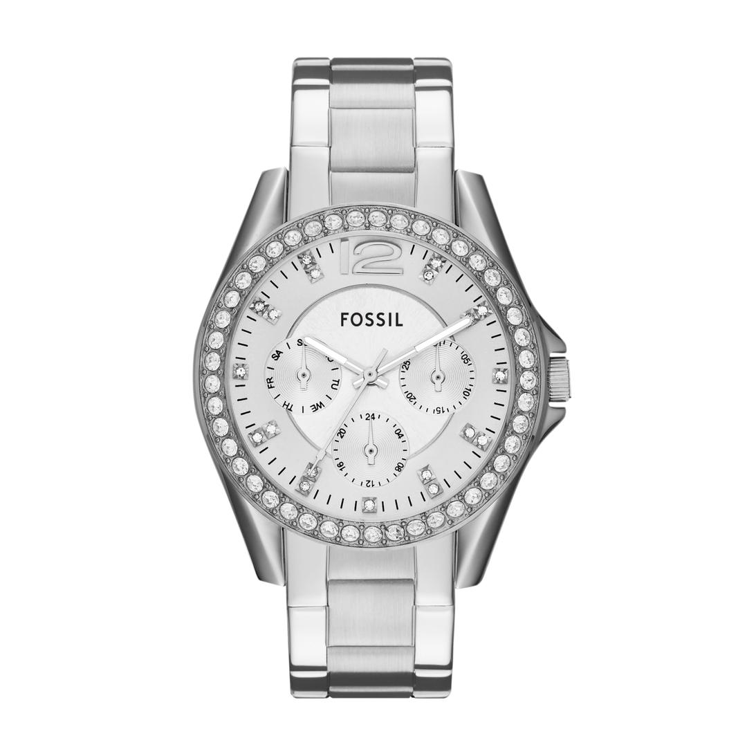 FossilRiley Women's Watch with Crystal Accents and Stainless Steel Bracelet Band