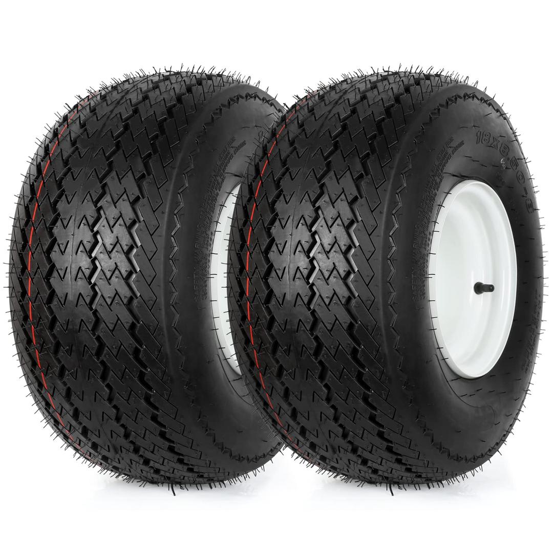 WEIZE 18x8.50-8 Tubeless Tires with Wheel Assembly, 4 Lug 4" Center, 2.83" Center Bore, 18x8.5-8 Tractor Turf Tire, 4 Ply, 815lbs Capacity, Set of 2