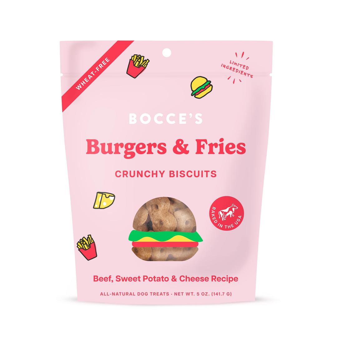 Bocce's BakeryLimited Edition Wheat-Free Dog Treats, Burgers & Fries Biscuits, 5 oz