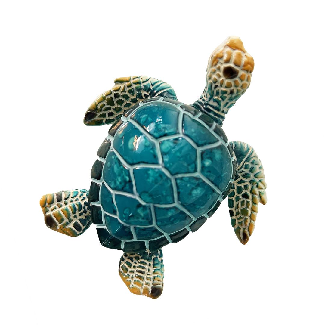 Decorative Sea Turtle Fridge Magnet - Hand Painted Ceramic Aquatic Life Figurine - Cute Coastal Beach Ocean Decor Magnet for Refrigerator or Metal Bulletin Board - 3 x 2 Inches, Turquoise