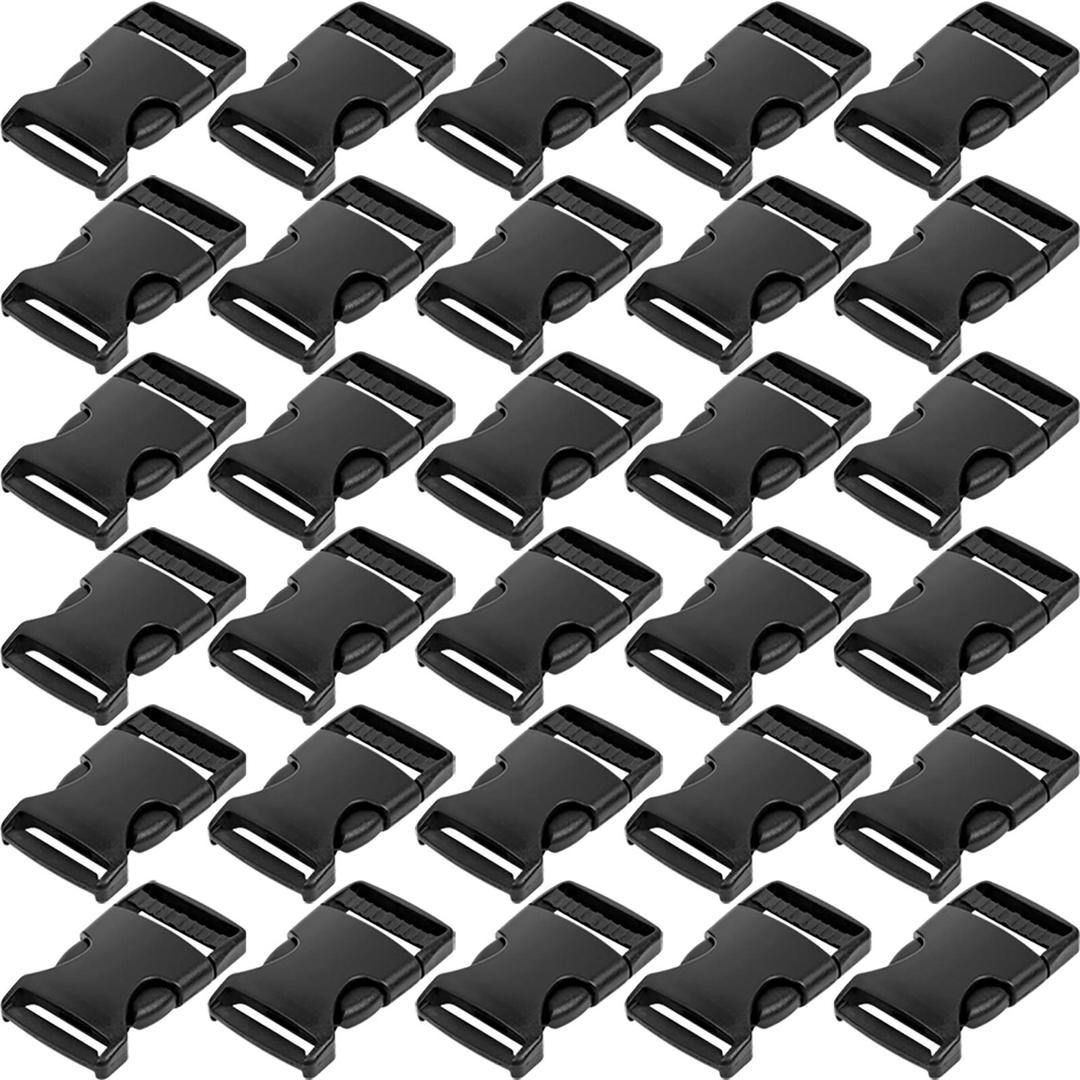 YGDZ 1 Inch Buckles, 30 Pack Plastic Buckles Quick Release Parachute Buckles for Backpack Strap Webbing Belt, Black