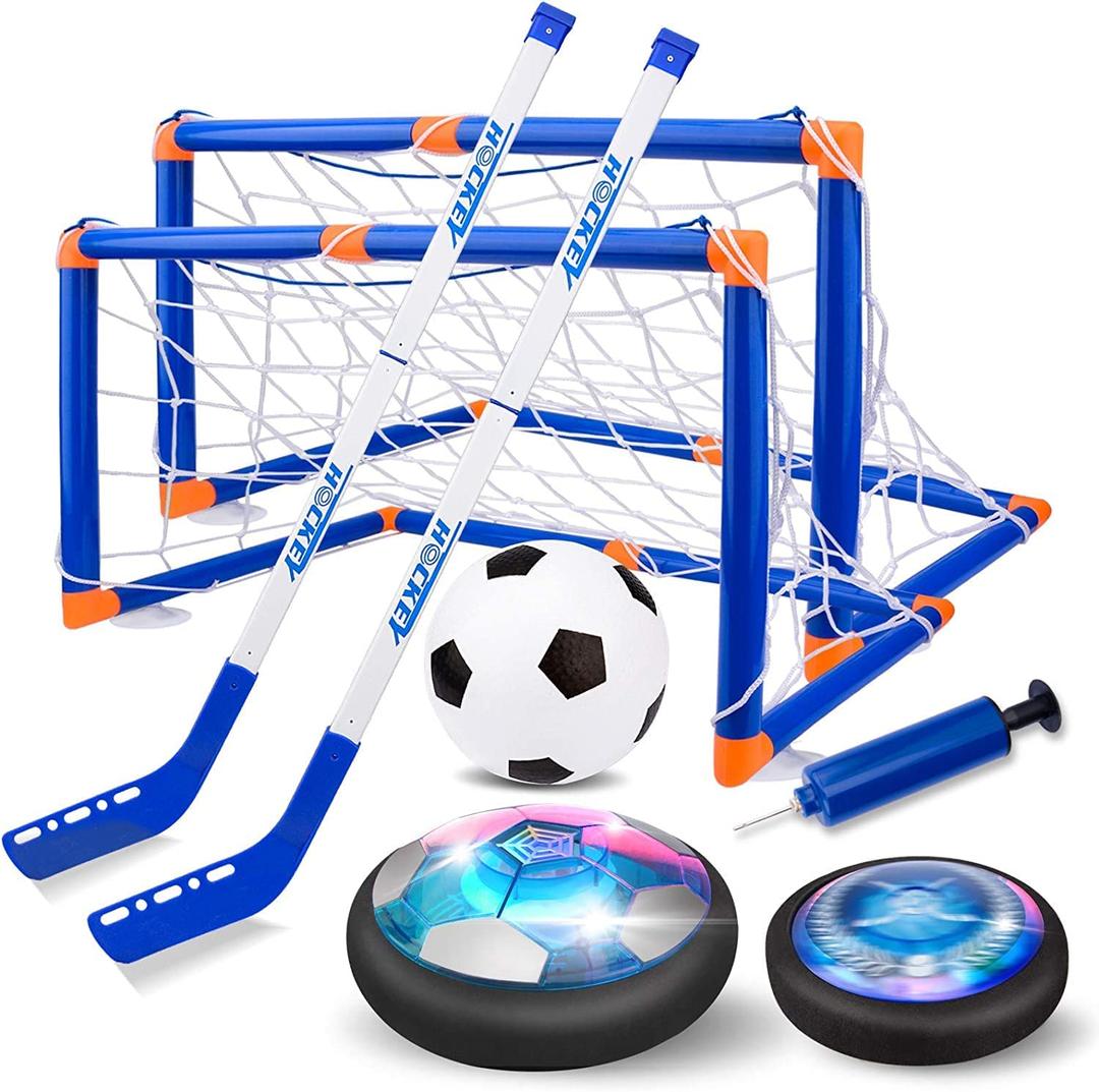 3-in-1 Hover Hockey Soccer Ball Kids Toys Set, Led Lights Floating Air Football, Indoor Outdoor Sport Toys for Kids, Christmas Birthday Gifts for Boys Girls Aged 3 4 5 6 7 8-12