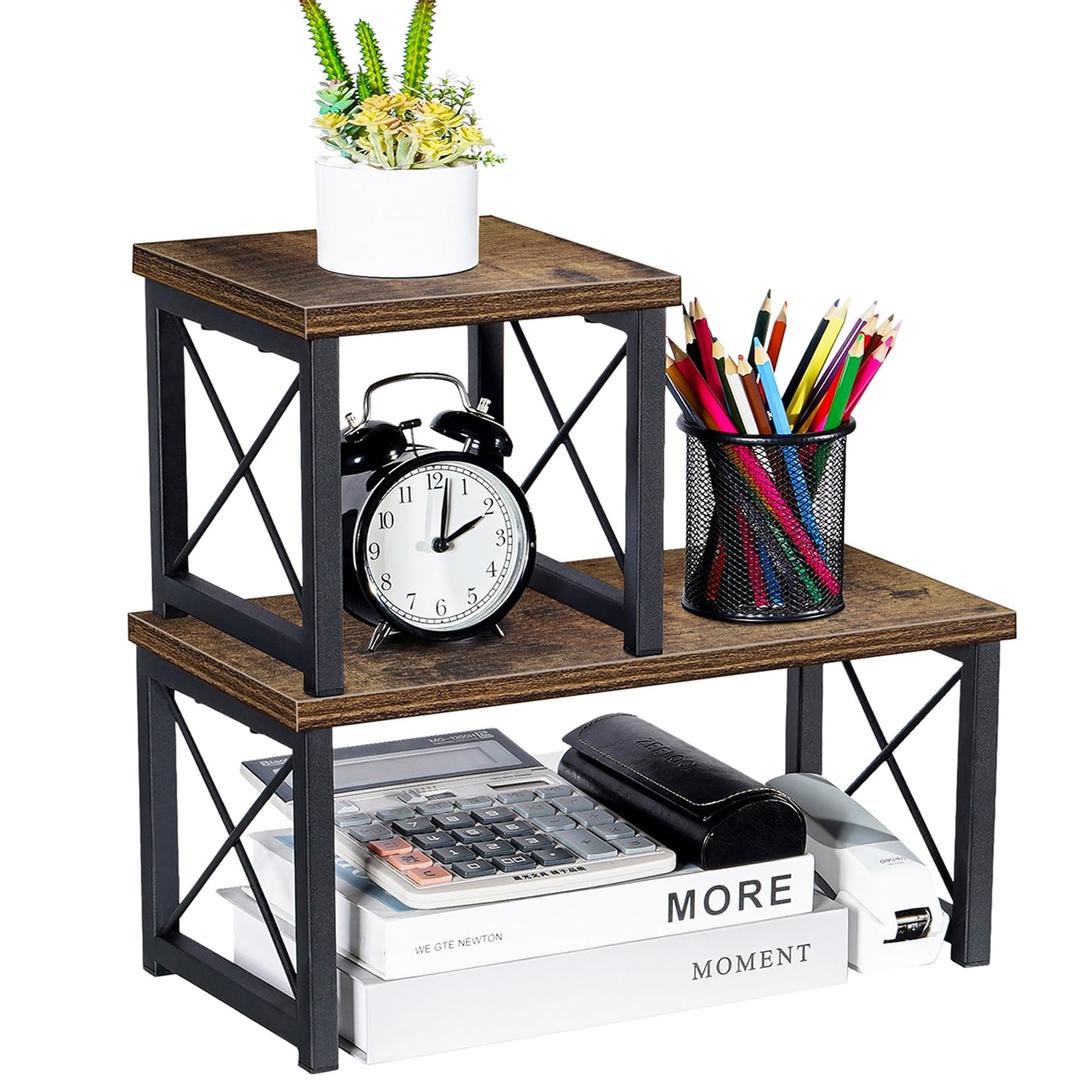 Honiter Desk Shelf, 15.7" Desktop Shelf Organizer, Freestanding Small Desktop Bookshelf, 2 Tier Independent Stackable Desk Display Rack, Desk Organizer Shelf for Office, Dorm, Home