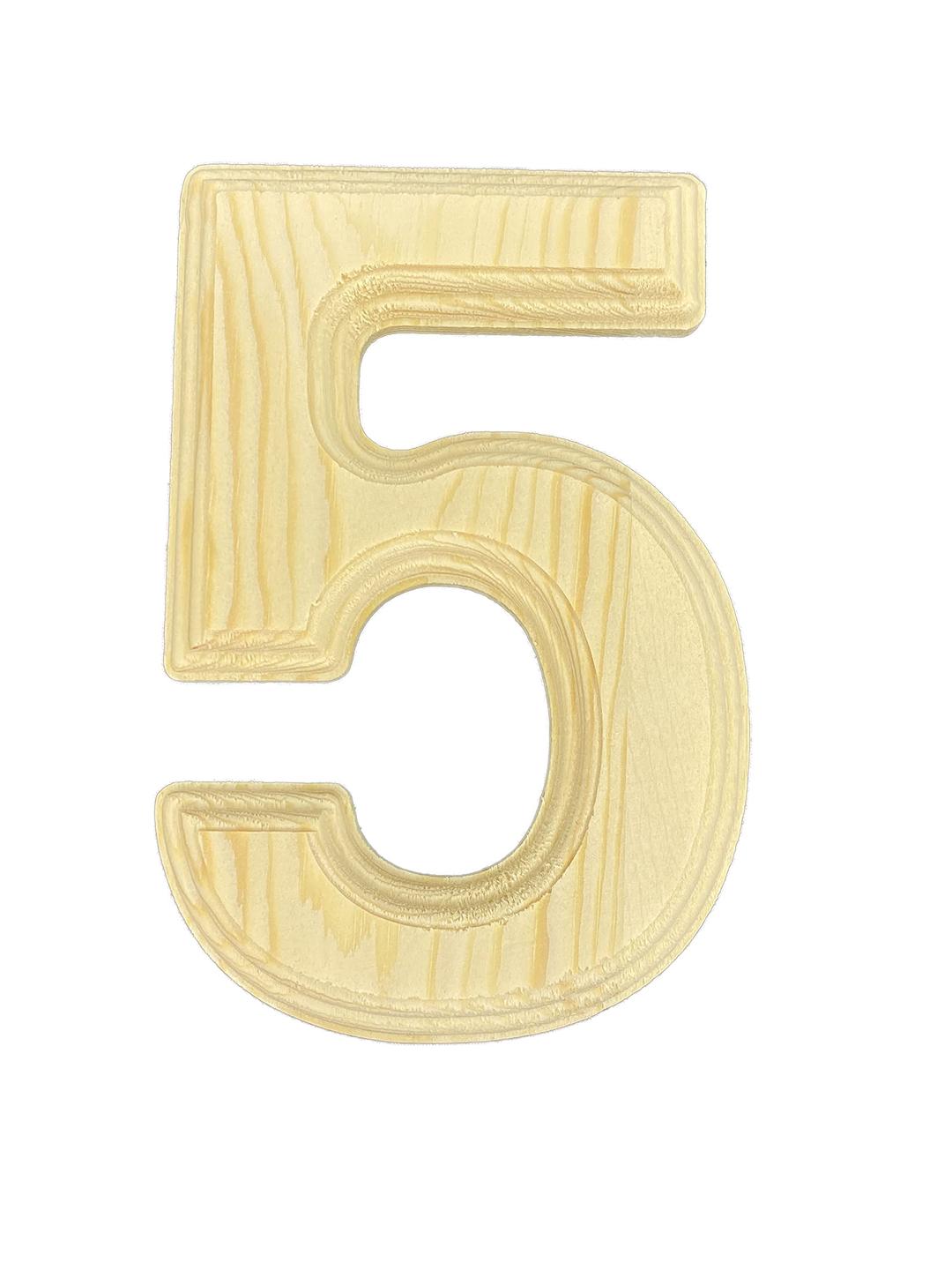 Pine Wood Beveled Wooden Numbers for Arts & Crafts, Decorations and DIY (Number 5)