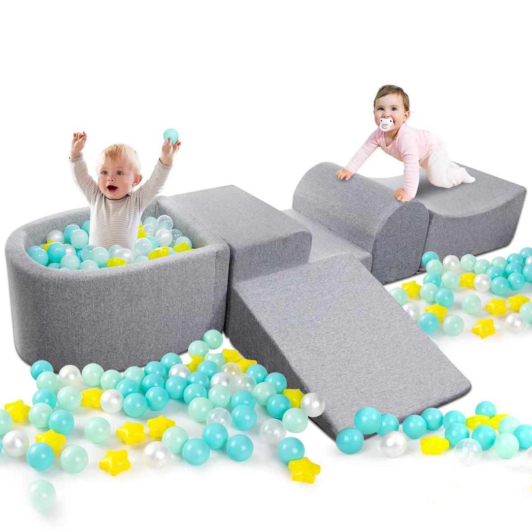 Soft Foam Climbing Blocks and Ball Pit for Toddlers - For Indoor Crawling, Sliding and Play