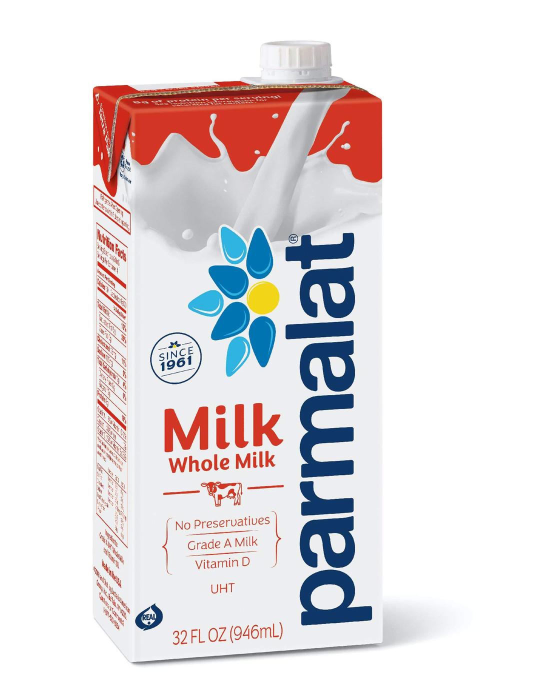 Parmalat Shelf Stable UHT Milk 1 Qt (Whole, 2 Pack 32fl oz)