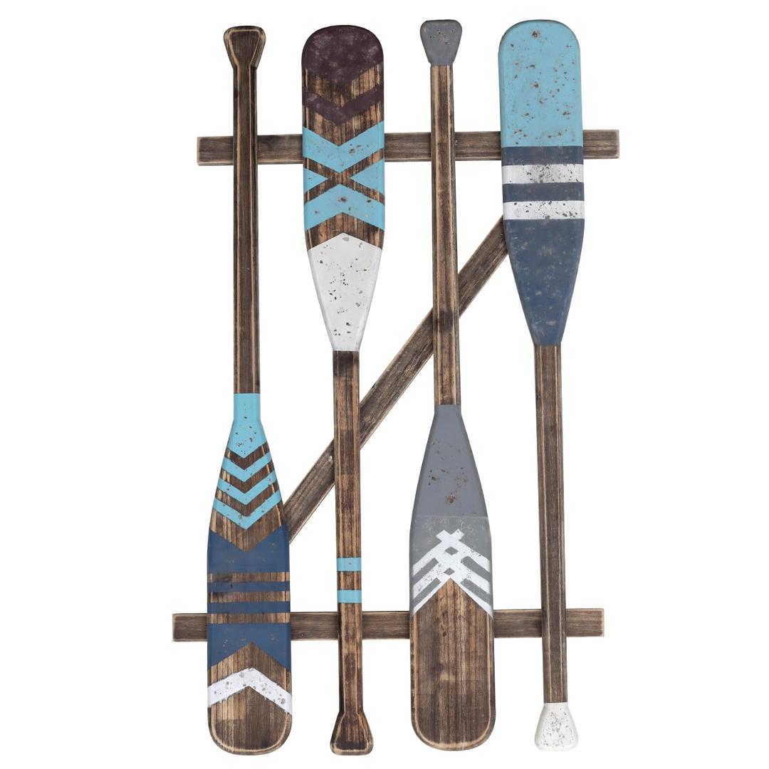 SwallowLiving 21" x 2" x 36" Wood Oars Paddle Arrow and Striped Wall Decor with Soft Blue Accents