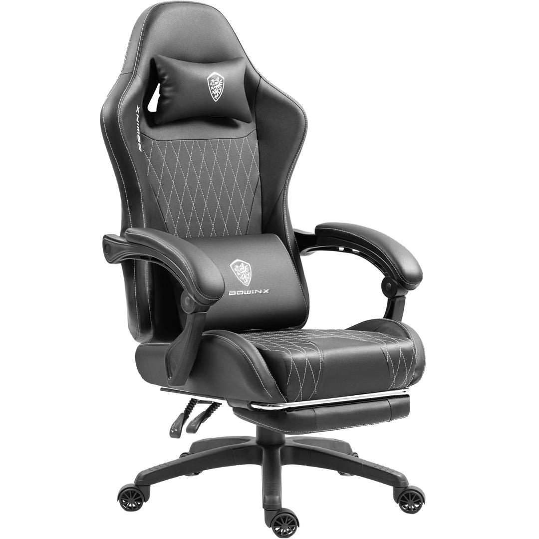 DowinxGaming Chair with Pocket Spring Cushion, Massage Game Chair Leather with Headrest, Ergonomic Computer Chair with Footrest 290LBS, Black