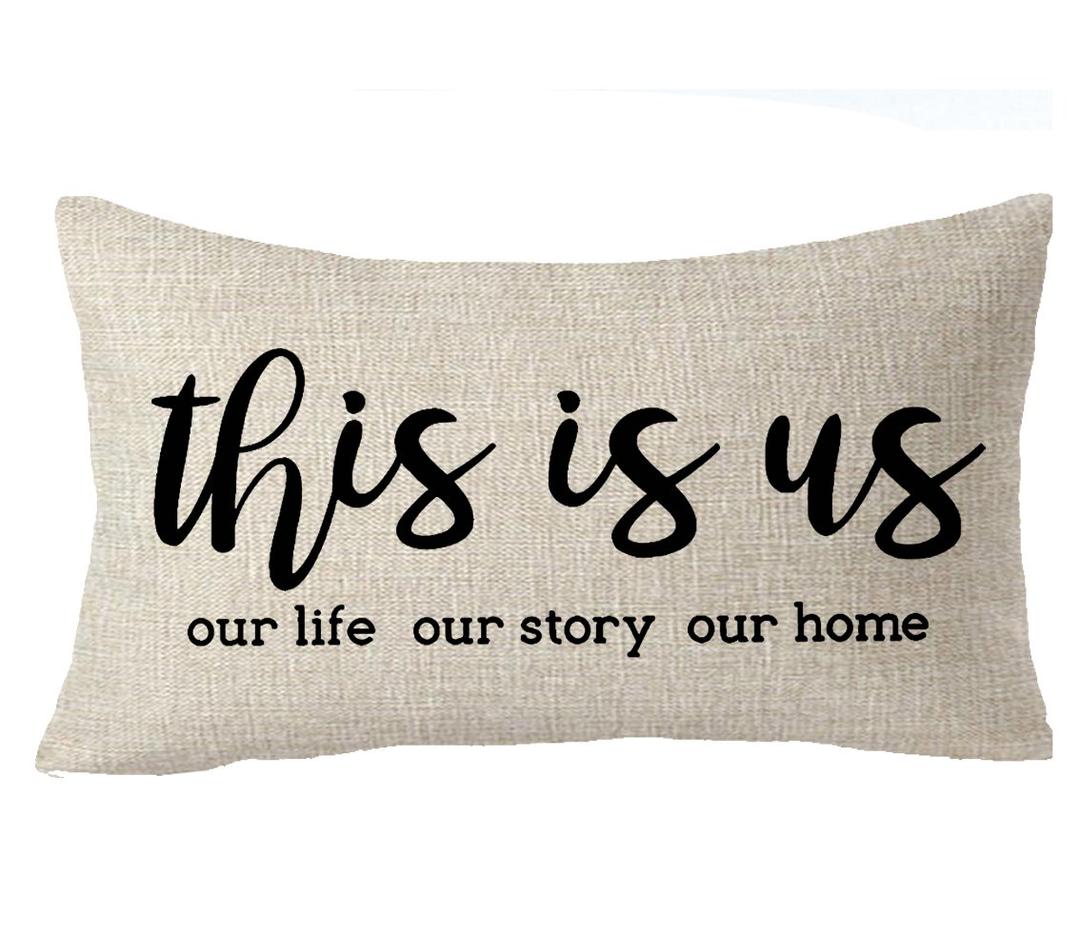 FELENIW This is us Our Life Our Story Our Home Home Sweet Throw Pillow Cover Cushion Case Cotton Linen Material Decorative Lumbar 12" x 20'' inches