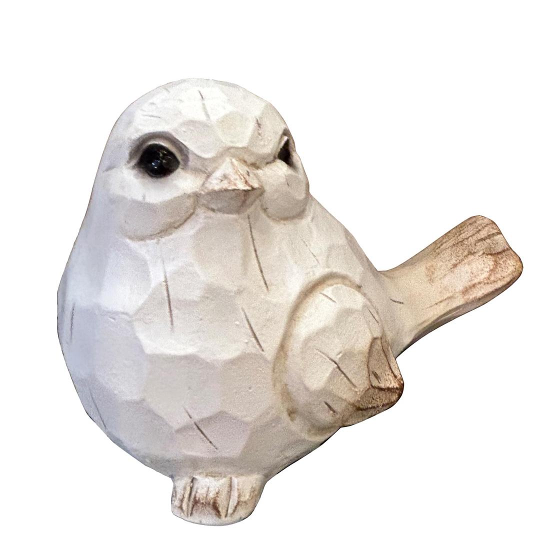 WHITE Bird Table Decor Wood Grain Effect Bird Figurine, Bird Statue Sculpture - Carved Rustic Animal Bird Ornaments - Home Decor Accents Collectible Bird Figurine for Wedding Housewarming Christmas