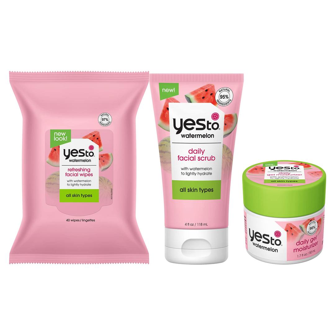 Yes ToWatermelon Light Hydration Bundle, 40 Ct Super Fresh Facial Wipes, Daily Facial Scrub & Moisturizer, Hydrating Mix That Leaves Skin Refreshed & Brighter, Natural, Vegan & Cruelty Free, 3-Pack