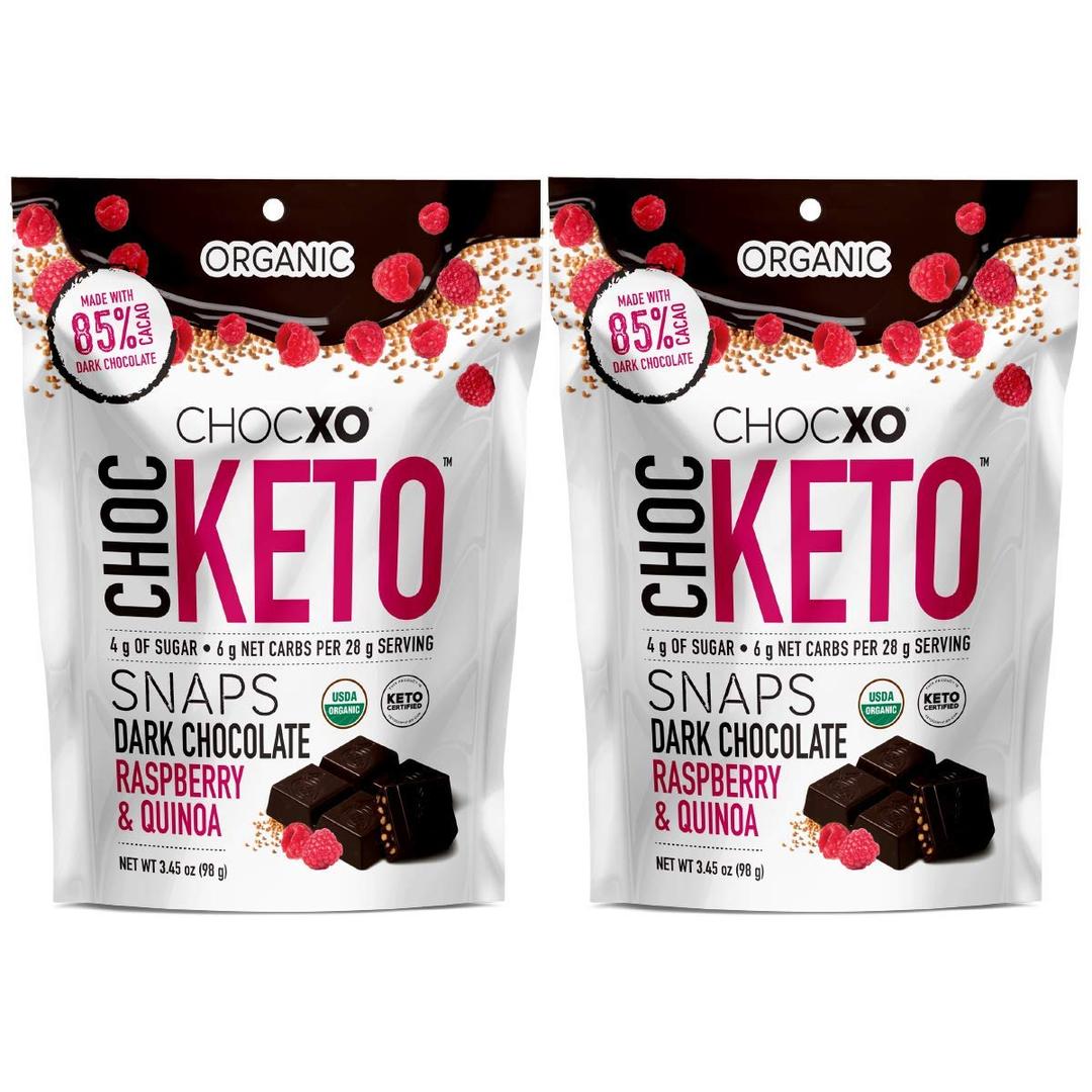 ChocKETO Dark Chocolate Raspberry & Quinoa Snaps | Keto Certified, USDA Organic, Certified Gluten Free and Kosher | Sustainably Sourced 85% Cacao, 98 g (2-Pack)