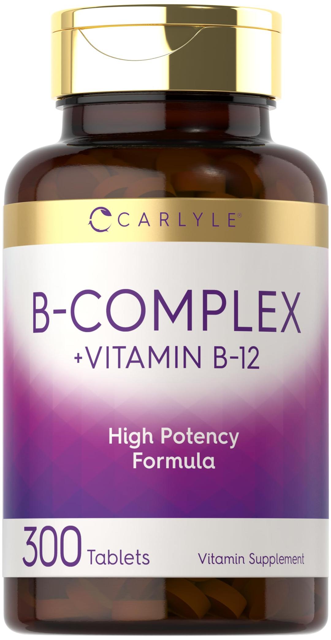 Carlyle B-Complex Vitamin with B12 | 300 Tablets | High Potency Formula | Vegetarian and Non-GMO Supplement