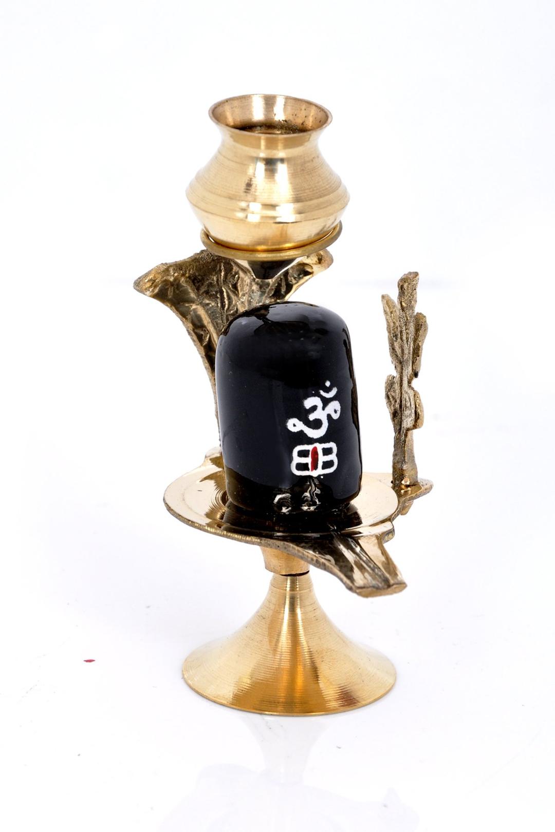 Hashcart Brass Shiva Lingam Abhishek Patra with Trishul and Nag for Pooja Items | Shivling Showpiece