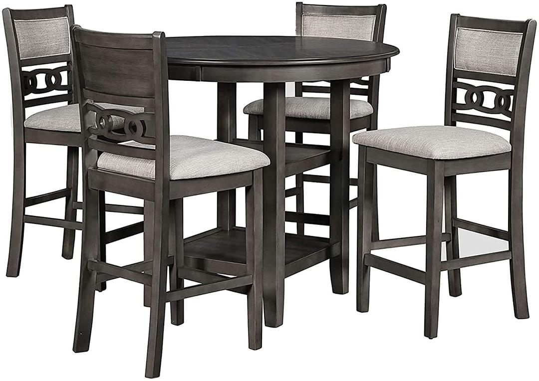 New Classic Furniture Gia 5-Piece Round Counter Height Set with 1 Dining Table and 4 Chairs, 42.25", Gray