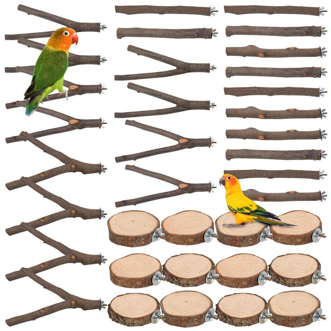 9 PCS Bird Perches Stand Toy, Wood Parrot Perch Stand Bird Cage Branches Platform Accessories for Parakeets Cockatiels Conures Macaws Finches Love Birds