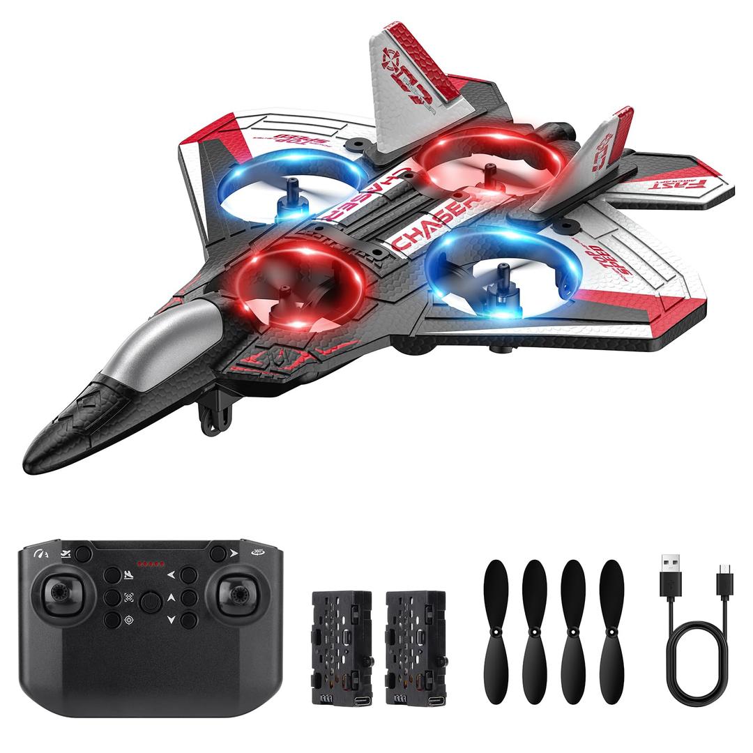 Drones for Kids Form RC Plane, Remote Control Airplane, Aircrafts for Boys and Girls, Jet Helicopter Drones with LED Lights, Altitude Hold, 360° Flip, 2 Rechargeable Batteries Toys for Christmas