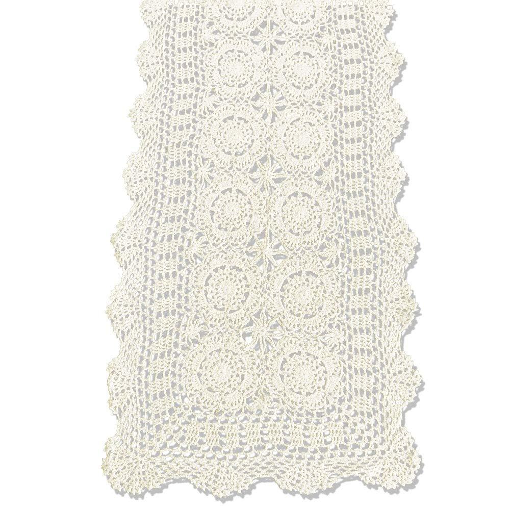 KEPSWET Cotton Handmade Crochet Lace Table Runner Beige Rectangle Coffee Table Dresser Decor (14x36 inch)