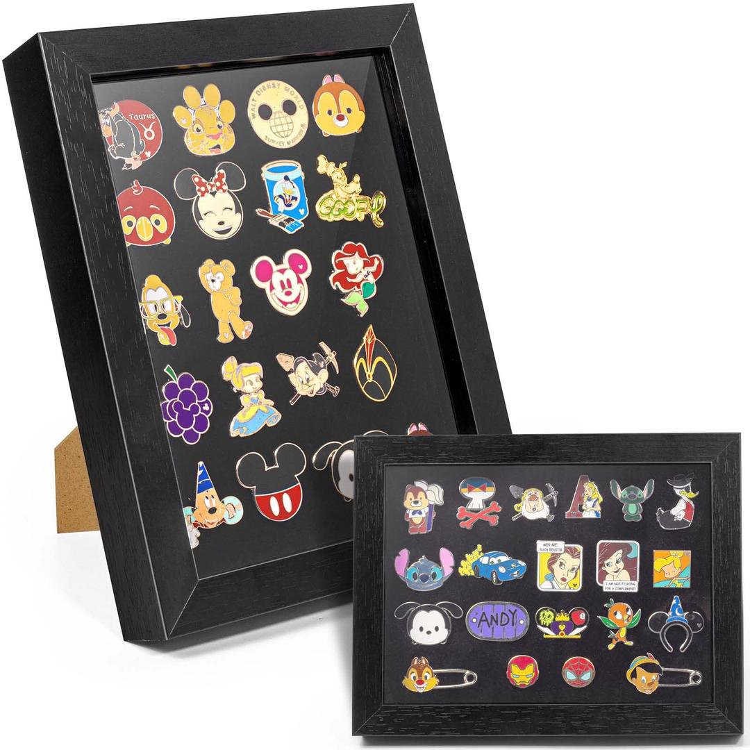 tutataEnamel Pin Display Frame, 7x9 Shadow Box for Wall and Tabletop Display, Pin Collection Display, Pin Holder for Disney Pins, Black