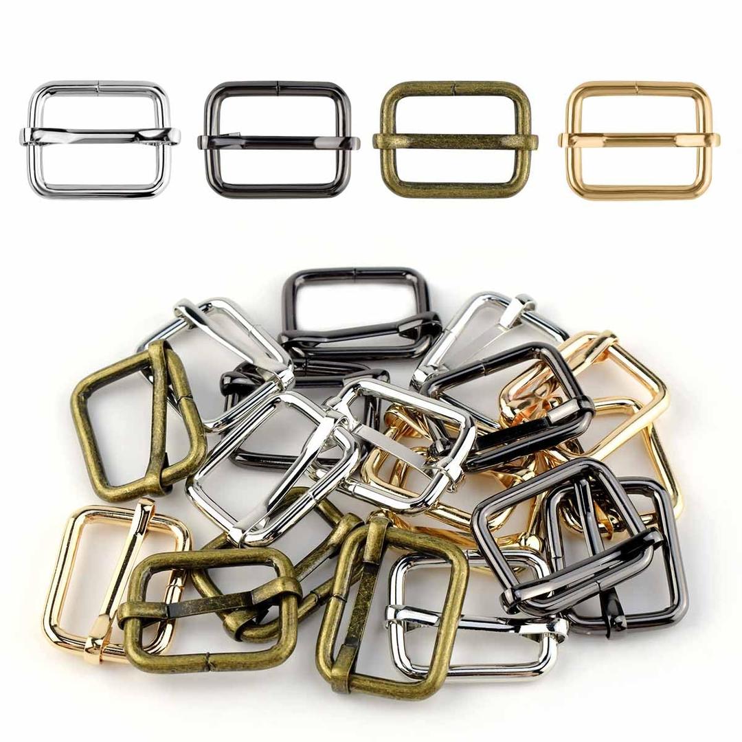 20 Pack Metal Roller Buckle Ring 1 Inch Buckles for Belt Bulk Bags DIY Accessories Hardware Pin Buckle Multi-Purpose Webbing Slider for Strap Belts Rectangle Adjuster Adjustable Slide Buckle