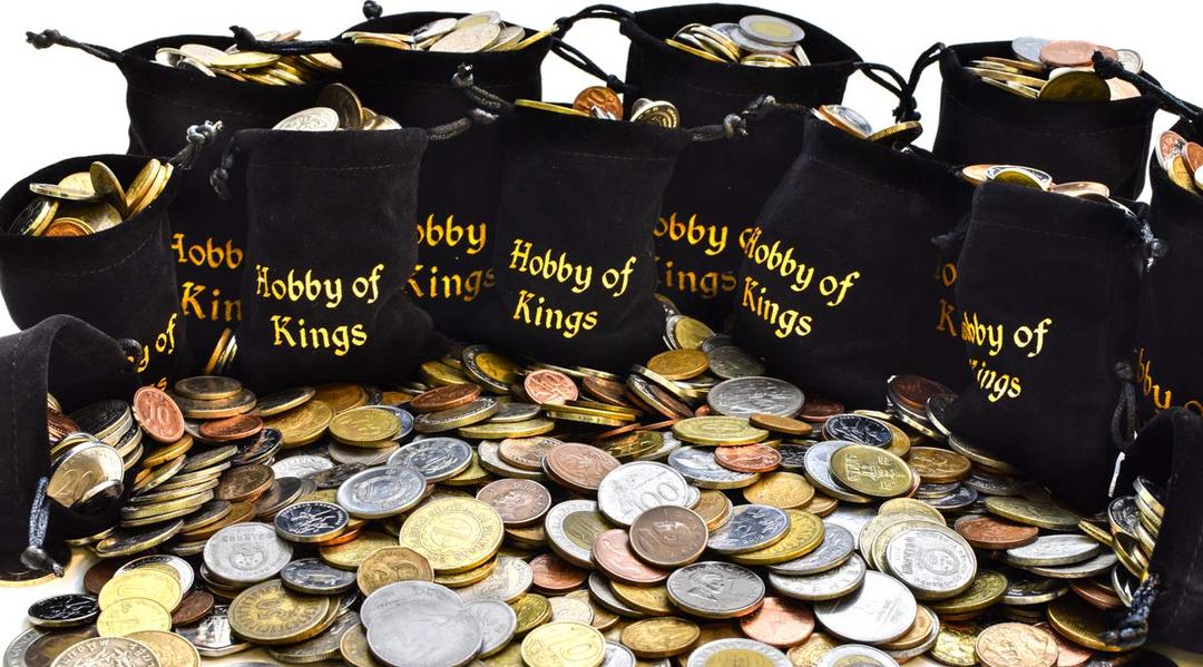 100 Different Coins from Many Countries Around The World Including A Coin Bag Small Purse!