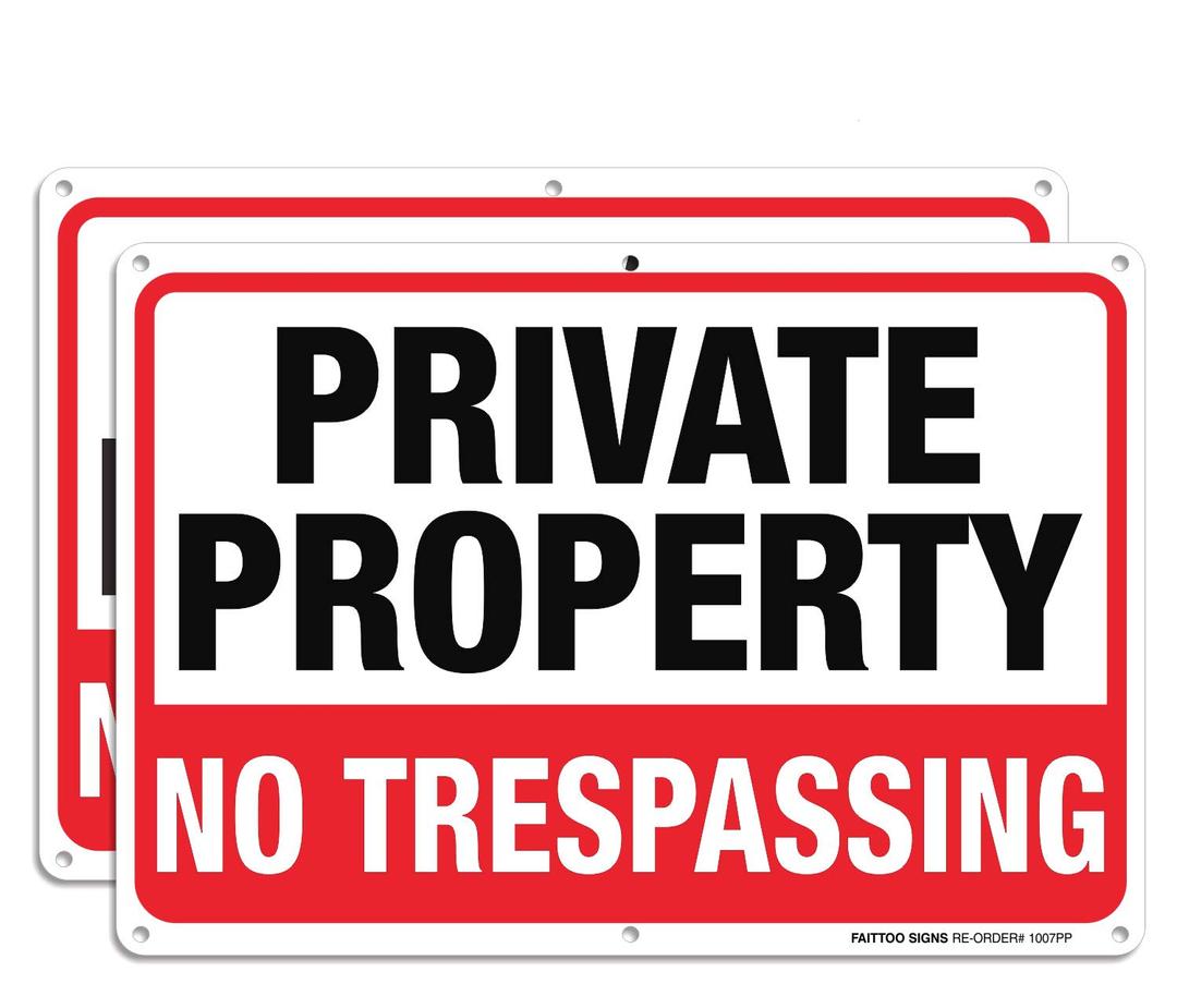 Private Property No Trespassing Metal Sign (2 Pack), 10 x 7 Inches Rust Free .040 Aluminum Sign – Reflective – Weatherproof - Easy to Mount - Indoor & Outdoor use