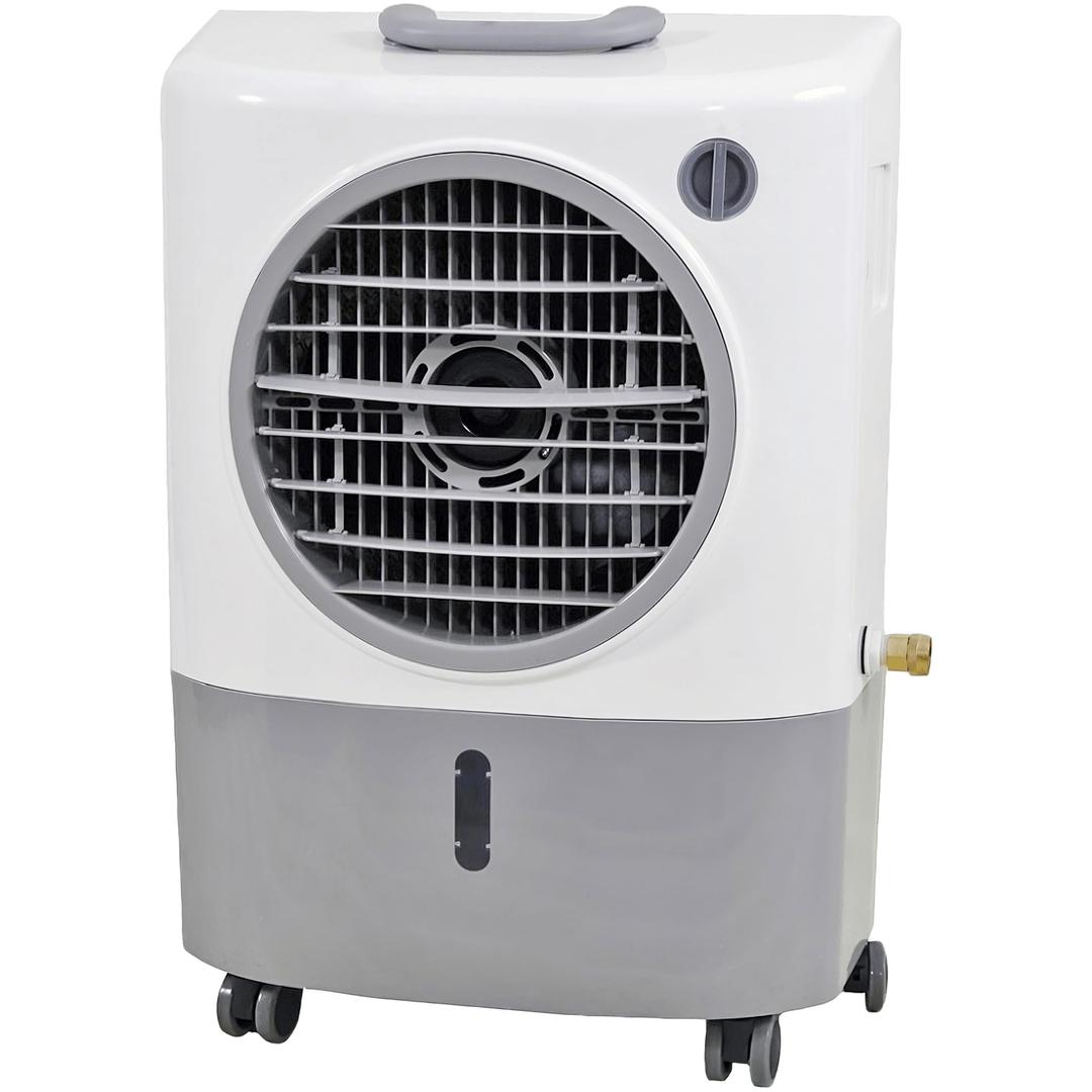 Portable Swamp Coolers - 1300 CFM MC18M Evaporative Air Cooler with 2-Speed Fan, 53.4 dB - 500 sq. ft. Coverage Evaporative Air Cooler Portable High Velocity Outdoor Cooling Fan by Hessaire - White