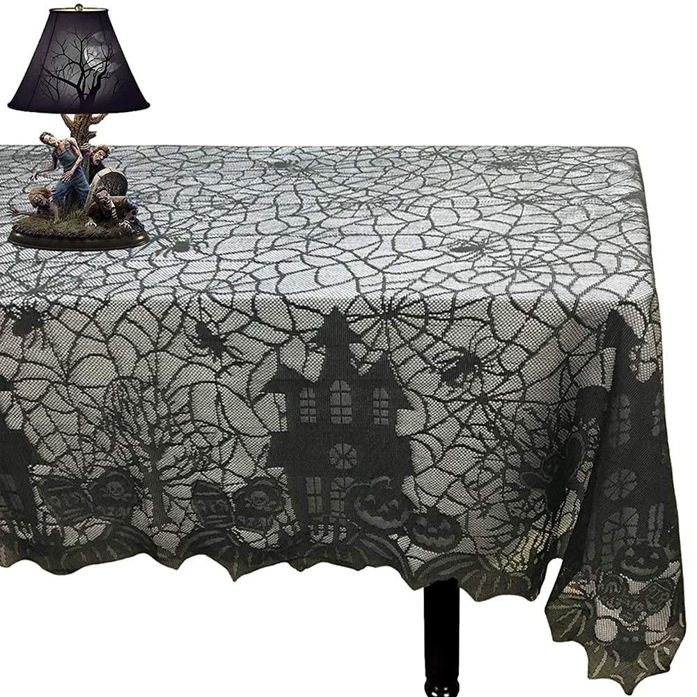 Wanweido Halloween Decorations Tablecloth Black Spider Web Tablecover 53x68 Rectangular Lace Table Cloth for Scary Movie Nights Halloween Party Decorations (Size 53" x 68")