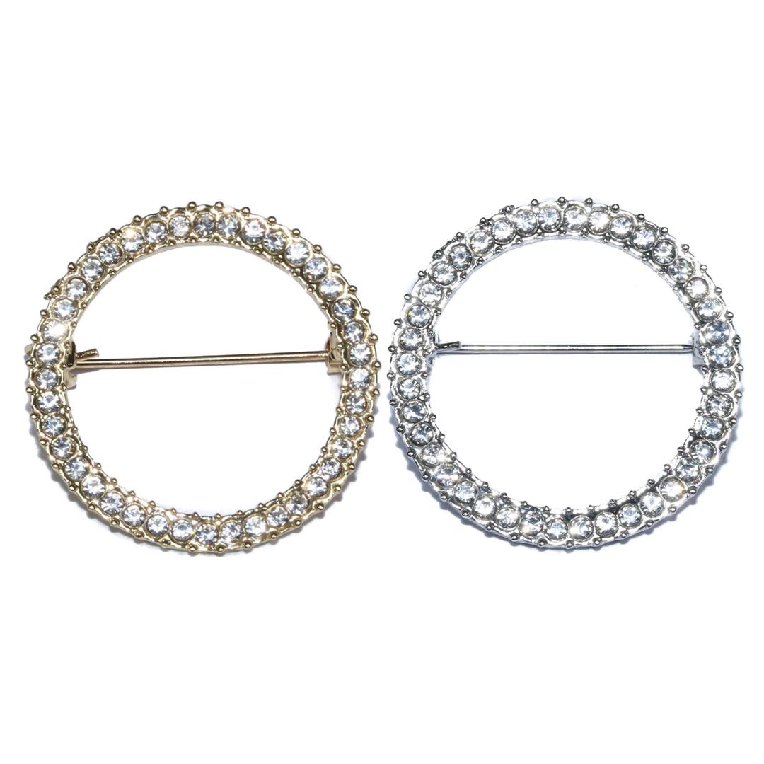 ROFARSO2Pieces Shiny Geometry Circle Round Brooch for Women Girls Suit Lapel Pins for Party Wedding Gift Fashion Feminist Rhinestone Crystal Accessories for Shawl Scarf Buckle Sweater Cardigan