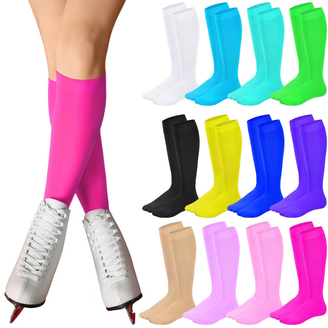 Toulite 12 Pairs Figure Skating Socks Ice Skating Socks for Women Girls Roller Skate Socks Light Opaque Footed Dance Socks