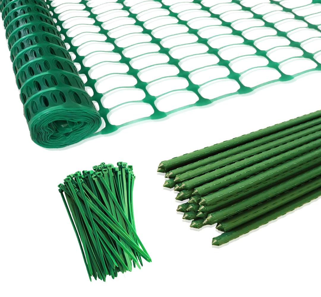 Garden Fence,Snow Fence,Plastic Safety Fence+25 Steel Plant Stakes,Patio Snow Fence 40 Inches X 100 Feet Green Plastic Garden Netting and 25 4-Foot Stakes