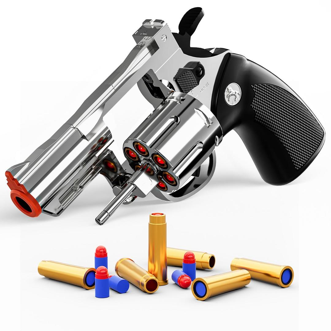 Toy Gun Foam Blaster Soft Bullet Toy Revolver,Can fire Sponge Bullets,with 40 Bullets,for Age of 6 7 8 9 10+ Years Old Kid Boys Girls（Silver）