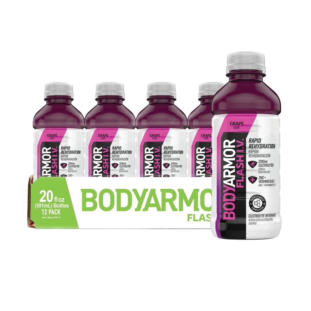 BODYARMORFlash IV Rapid Rehydration Electrolyte Beverage, Grape, 20 Fl Oz (Pack of 12)