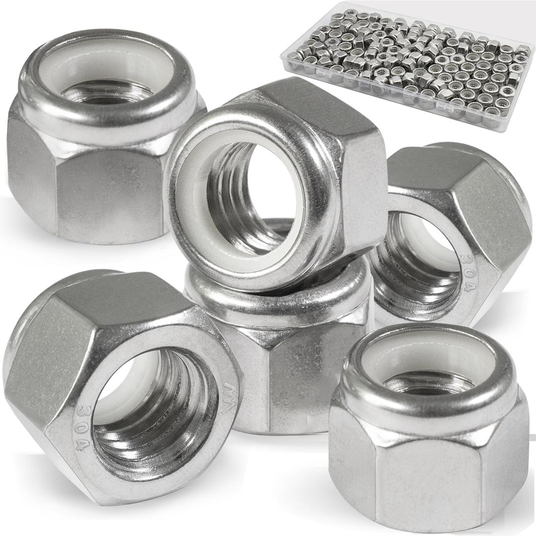 110 Pack 1/4"-20 Inch Lock Nuts,304 (A2-70) Stainless Steel Nylon Insert Locknuts,Standard Inch Thread Nylock Nuts for Bolts