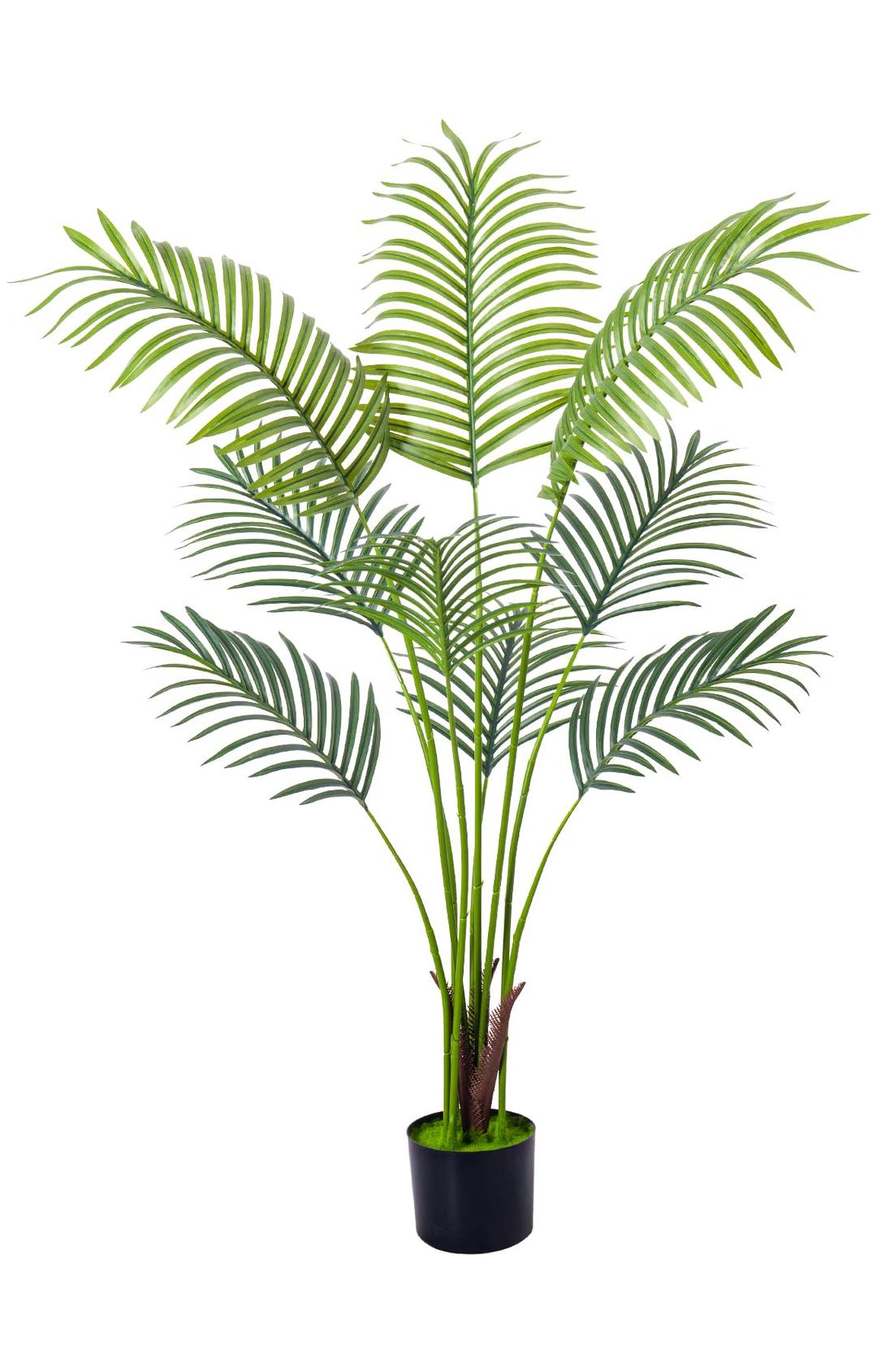 4FT Artificial Areca Palm Plant with Natural Trunks & Real Touch Leaves,Fake Palm Tree with Stable Pot, Faux Plant for Indoor Outdoor Modern Decor Housewarming Gift (4 Ft - 1 Pack)