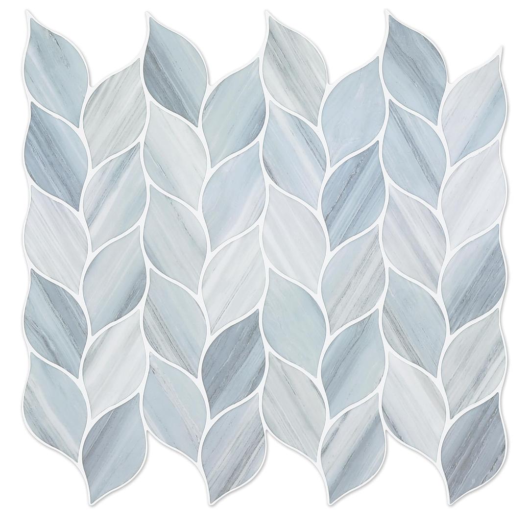 Tilingview 10 Pcs Vinyl Leaf Peel and Stick Tile for Kitchen Backsplash, Premium Self-Adhesive Tiles Plastic Wall Stickers Art Mosaics (Blue Gray)