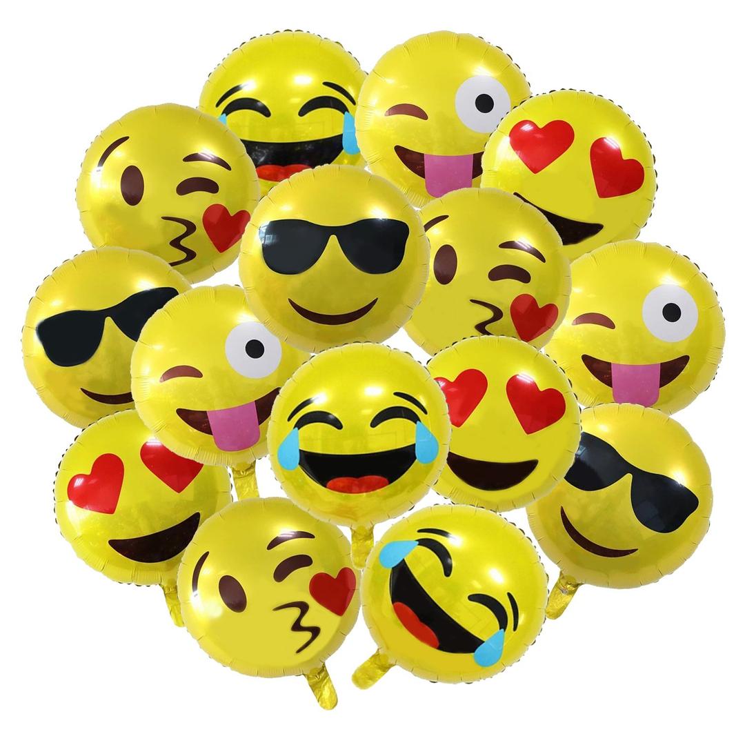 15-Pack 18" Emoticon Party Supplies Favor Balloons, 18 inch Smiley Face Foil Mylar Balloon, Yellow Reusable Helium Balloon for Holiday Wedding Birthday Decorations Teens Girls Children Kids Gift