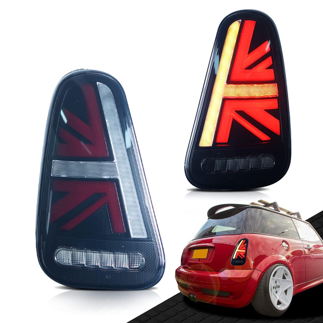 Archaic for Mini Cooper R50-53 2001-2007 Tail Lights Assembly, Full LED Rear Lamps for 1st gen Mini Cooper Hatchback/Convertible, Sequential Turn Signal Taillight Assemblies, Plug&Play, Pair, Smoke