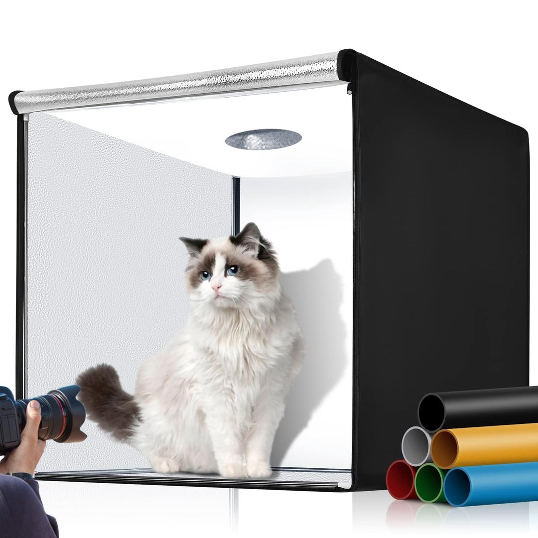 32"x32" Photo Studio Light Box Photography, Large Lightbox for Product with 3 Stepless Dimming Lights Panel, 210 LED Beads, Professional Photo Booth Shooting Tent Kit with 6 Color Backdrops